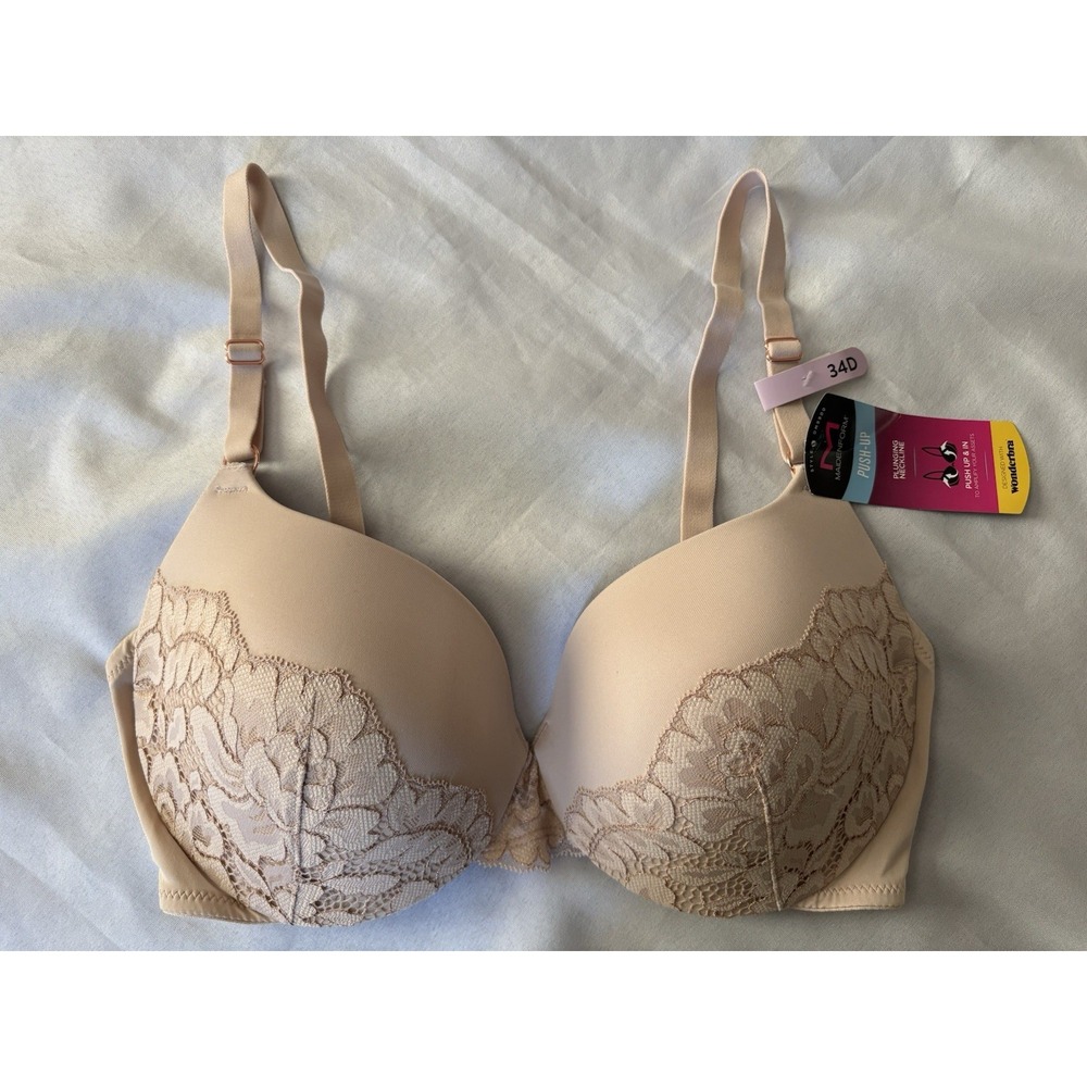 NEW Maidenform Love the Lift Plunging Push-Up Bra Size 34D DM9900 Peach Lace
